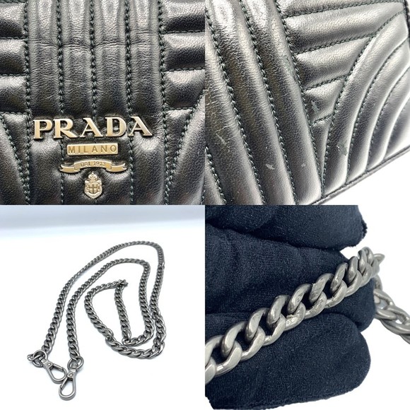 PRADA Diagram Shoulder Wallet Bag Black Leather Chain 1ZH044 - Picture 5 of 7